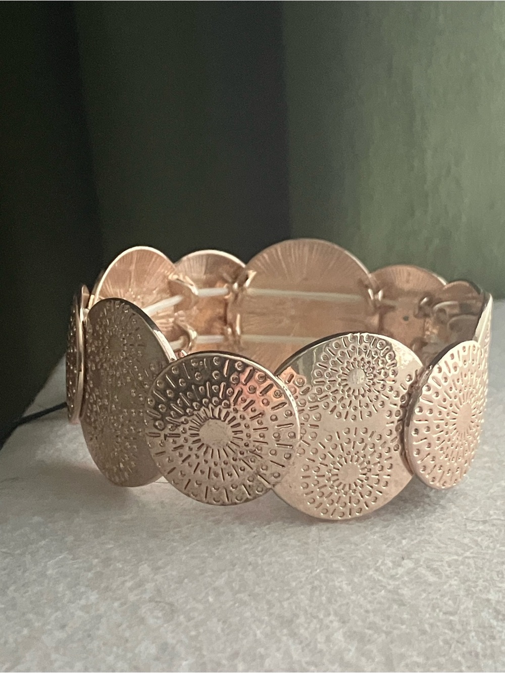 Rose gold medallion stretch bracelet